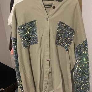 Sequin Embellished Khaki Jacket